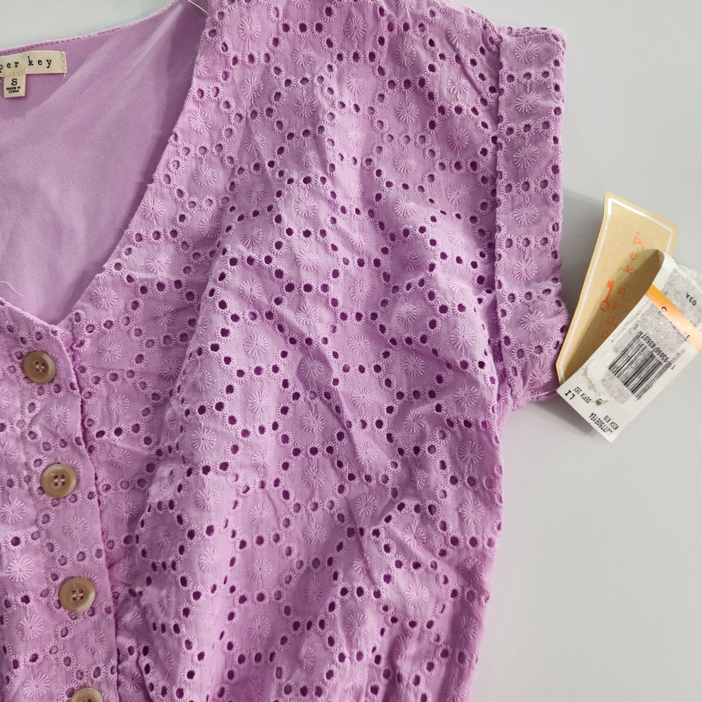 Copper Key Women's Dress Size S Lavender Eyelet Midi Short Sleeve V Neck NWT 01 - Picture 6 of 14
